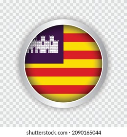 Flag of Balearic Islands of Spain on round button on transparent background element for websites. Vector illustration