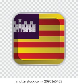 Flag of Balearic Islands of Spain on square button on transparent background element for websites. Vector illustration