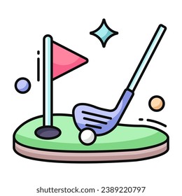 Flag with ball denoting concept of golf game