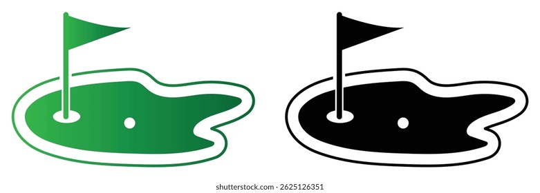 Flag with ball denoting concept of golf course. Golf Ground Icon. Vector Illustration.