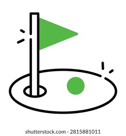 Flag with ball denoting concept of golf course