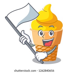With flag banana ice cream in cone character