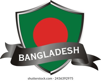 Flag of Bangladesh as around the metal Silver shield with Bangladesh flag