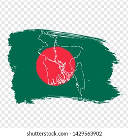 Flag of Bangladesh  from brush strokes and Blank map Bangladesh. High quality map Bangladesh and flag on transparent background. Stock vector. Vector illustration EPS10.