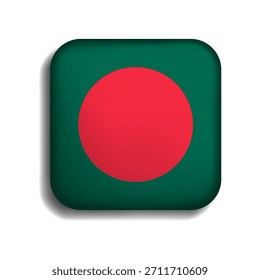 Bandera del Botón de Bangladesh con la sombra. Icono 3D. La forma cuadrada