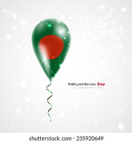 Flag of Bangladesh. Celebration and gifts. Ribbon in the colors are twisted under the balloon. Independence Day. Balloons on the feast of the national