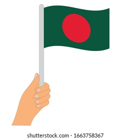 Flag of Bangladesh  . Hand holding a Bangladesh  flag - vector icon.