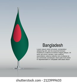 Flag of Bangladesh hanging on a flagpole stands on the table. Vector illustration