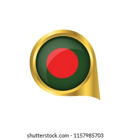 Flag of Bangladesh, location map pin, pointer flag Bangladesh, button gold, Icon country . Vector Illustration EPS10.
