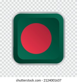 Flagge von Bangladesch auf quadratischem Knopf auf transparentem Hintergrund für Websites. Vektorgrafik