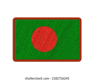 Flag Of Bangladesh Patch. Vector Photo Realistic Embroidery Isolated On White Background. 