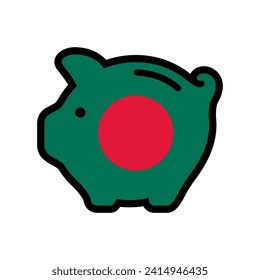 Flag of Bangladesh, piggy bank icon, vector symbol.