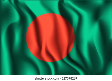 Flag of Bangladesh. Rectangular Shape Icon with Wavy Effect