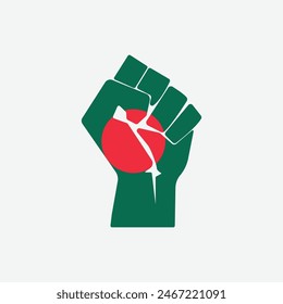 Flag of Bangladesh in the shape of raised hand sign isolated on background. Fist symbol modern, simple, vector, icon for website design, mobile app, ui. Vector Illustration