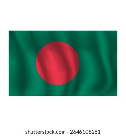 Bandeira de Bangladesh ondulada flui ao vento, com dobras 3d