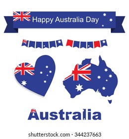 Flag, banner and heart icon patterns set. Happy Australia day 26 january. Vector Illustration