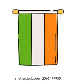 Flag Banner Illustration, A vertical banner featuring the Irish flag colors Illustration, used in St. Patrick's Day celebrations.