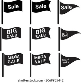 Flag banners with text Sale, Big Sale, Mega Sale. Vintage flag set. flat style. 