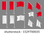 Flag banners. Vector realistic textile flags mockup isolated on transparent background