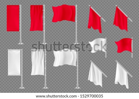 Flag banners. Vector realistic textile flags mockup isolated on transparent background