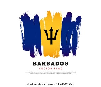 Flag of Barbados. Blue and yellow brush strokes, hand drawn. Vector illustration isolated on white background. Colorful barbados flag logo.