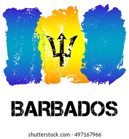 Flag of Barbados from brush strokes in grunge style isolated on white background. Independent state in North America within Commonwealth headed by Great Britain. Vector illustration