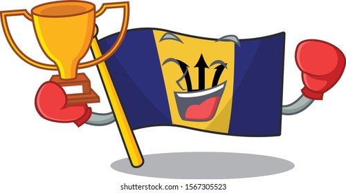 Flag barbados cartoon with in boxing winner character