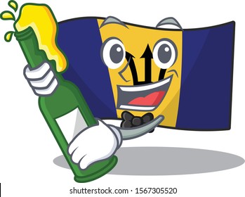 Flag barbados cartoon with in bring beer character