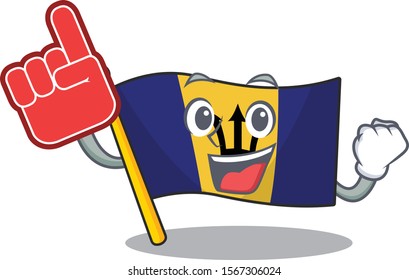 Flag barbados cartoon with in foam finger character
