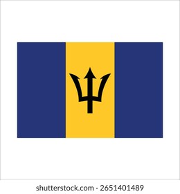A bandeira de Barbados com um símbolo tridente central em azul e ouro.