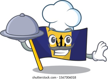 Flag barbados as a Chef with food cartoon design