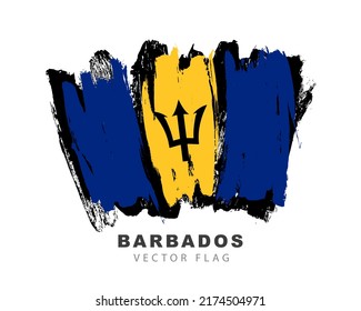 Flag of Barbados. Colored brush strokes drawn by hand. Vector illustration isolated on white background. Colorful barbados flag logo.