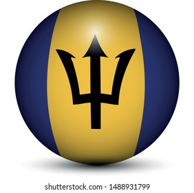 Flag of Barbados in the form of a ball isolated on white background.