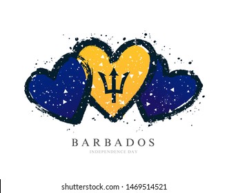 Flag of Barbados in the form of three hearts. Vector illustration on a white background. Brush strokes are drawn by hand. Independence Day.