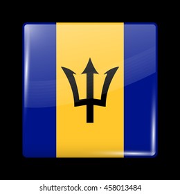 Flag of Barbados. Glossy Icon Square Shape. 