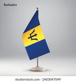 Flag of Barbados hanging on a flag stand. Usable for summit or conference presentaiton