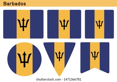 Flag of Barbados. Flag icon set of six different shapes. Vector Illustration.