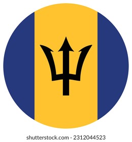 The flag of Barbados. Flag icon. Standard color. Round flag. Computer illustration. Digital illustration. Vector illustration.