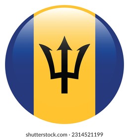 Flag of Barbados. Flag icon. Standard color. A round flag. 3d illustration. Computer illustration. Digital illustration. Vector illustration.