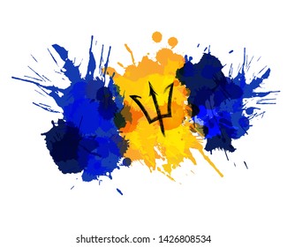 Flag of Barbados made of colorful splashes