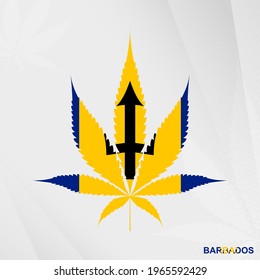 Flag of Barbados in Marijuana leaf shape. The concept of legalization Cannabis in Barbados. Medical cannabis illustration.