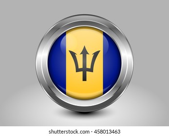 Flag of Barbados. Metal and Glass Round Icon.