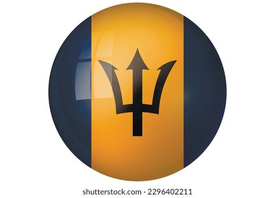 Flag of Barbados. National symbol in official colors. Template icon. Abstract vector background. Round glass light ball, 3D big bubble, sphere.