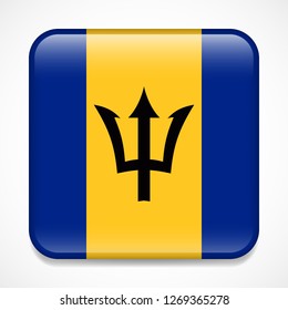 Flag of Barbados. Square glossy badge