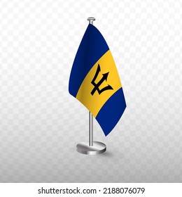 Flag of Barbados. Vector illustration of a flag with flagpole on a transparent background (PNG).