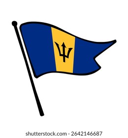 Flag of Barbados. Barbados flag vector illustration icon design in the hand-drawn style. Fluttering flagpole flag.