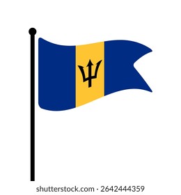 Flag of Barbados. Barbados flag vector illustration icon design. Fluttering flagpole flag.