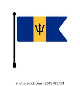 Flag of Barbados. Barbados flag vector illustration icon design. Flagpole flag icon.