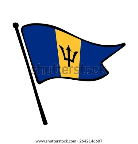 Flag of Barbados. Barbados flag vector illustration icon design in the hand-drawn style. Fluttering flagpole flag.