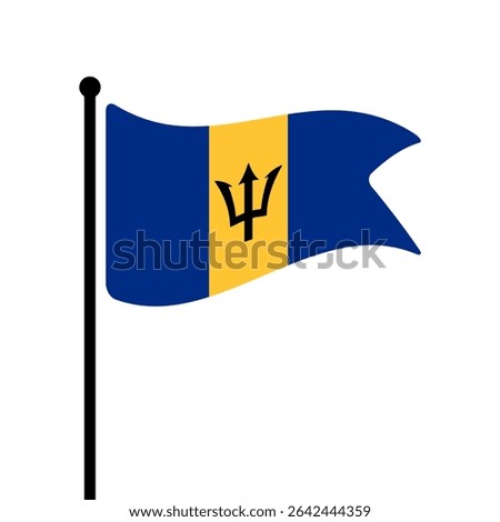 Flag of Barbados. Barbados flag vector illustration icon design. Fluttering flagpole flag.